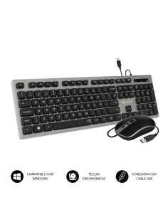 Teclado Ergonómico y ratón con cable USB Plano Silencioso Gris/Negro Ergo
