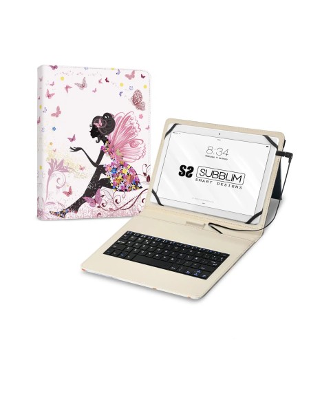 Funda con Teclado Micro USB  Type C KEYTAB USB 11" Hadas Funda con Teclado Micro USB  Type C KEYTAB USB 11" Hadas