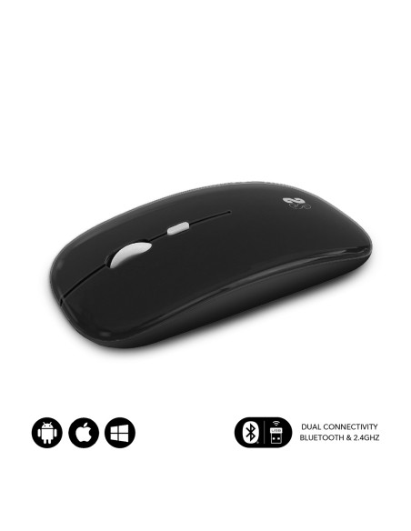Ratón Óptico Inalámbrico 2.4G y Bluetooth Dual Flat Mouse Recargable Negro Ratón Óptico Inalámbrico 2.4G y Bluetooth Dual Flat Mouse Recargable Negro