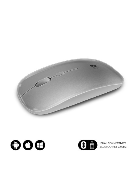Ratón Óptico Inalámbrico 2.4G y Bluetooth Dual Flat Mouse Recargable Plateado Ratón Óptico Inalámbrico 2.4G y Bluetooth Dual Flat Mouse Recargable Plateado