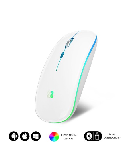 Ratón Inalámbrico Bluetooth + RF RGB LED Dual Flat Mouse White