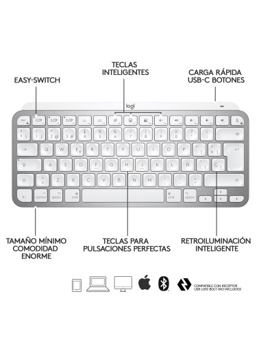 MX Keys Mini For Mac Minimalist Wireless Illuminated Keyboard teclado Bluetooth QWERTY Español Gris