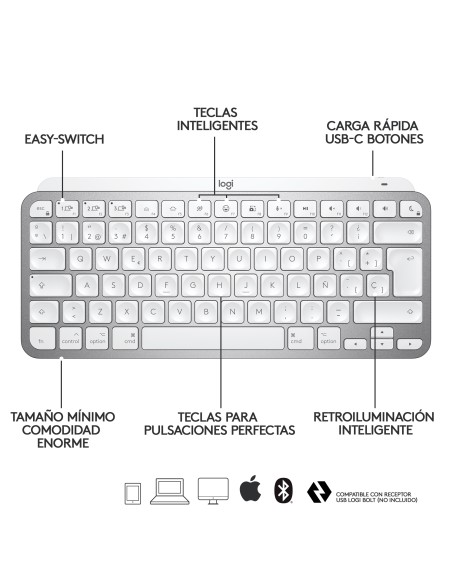 MX Keys Mini For Mac Minimalist Wireless Illuminated Keyboard teclado Bluetooth QWERTY Español Gris