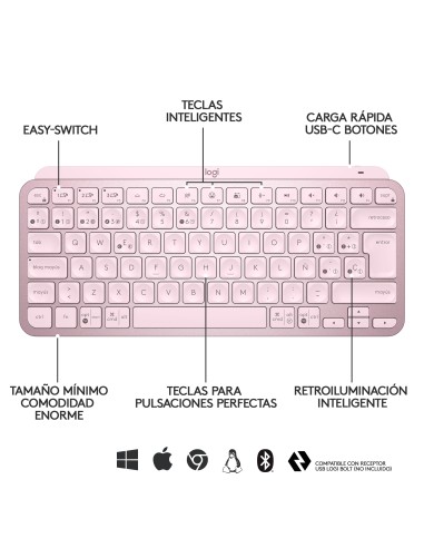 MX Keys Mini teclado RF Wireless + Bluetooth QWERTY Español Rosa