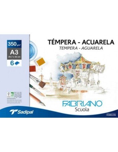 Minipack 6 laminas acuarela a3 350g fabriano scuola
