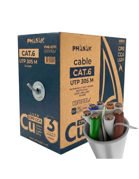 Bobina de cable de red UTP Cat.6 cobre LSZH CPR Cca 305 m gris  PHR 6201