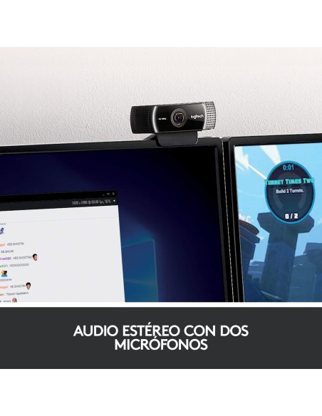 C922 Pro Stream cámara web 1920 x 1080 Pixeles USB Negro