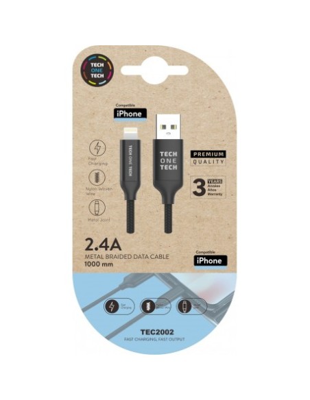 TEC2002 cable de conector Lightning 1 m Negro