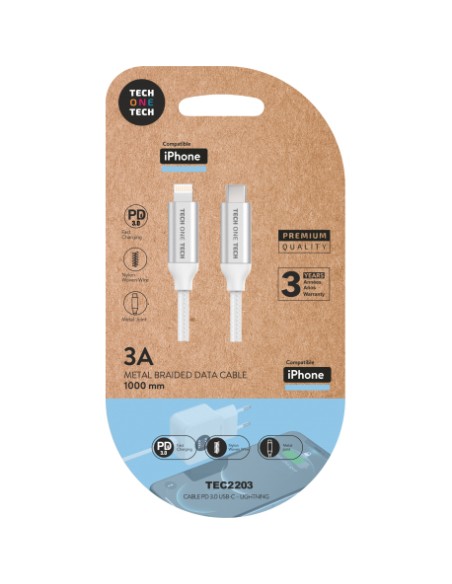 TEC2203 cable de conector Lightning 1 m Blanco
