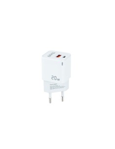 Cargador de Pared USB-C/PD + USB-A/QC 20W, Blanco