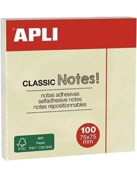 PACK 12 TACOS NOTAS ADHESIVAS 75X75MM APLI AMARILLO
