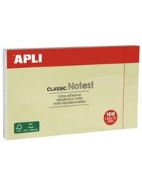 PACK 12 TACOS NOTAS ADHESIVAS 75X125MM APLI AMARILLO