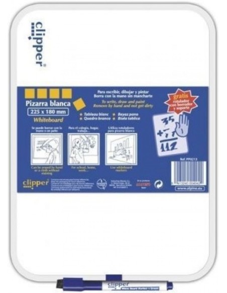 Pizarra blanca clipper 225x18cm con rotulador y borrador