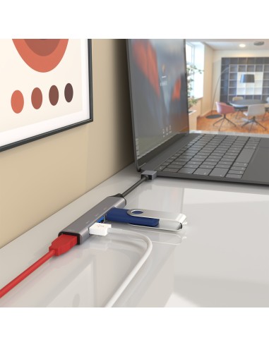 Hub USB 3.0 Aluminio, Tipo A/M - 4x Tipo A/H, Gris, 10cm