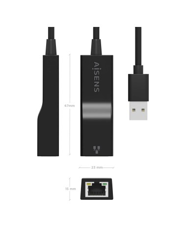 Conversor USB 3.0 a Ethernet Gigabit 10/100/1000 Mbps, Negro, 15 cm