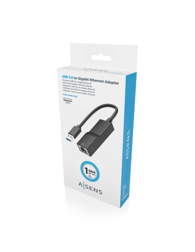 Conversor USB 3.0 a Ethernet Gigabit 10/100/1000 Mbps, Negro, 15 cm