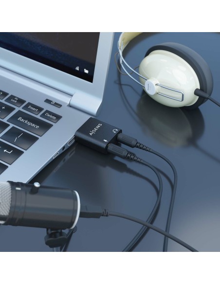 Conversor USB-A a Audio 48KHz, USB-A/M-2xJack 3.5/H, Negro