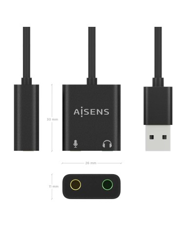 Conversor USB-A a Audio 48KHz, USB-A/M-2xJack 3.5/H, Negro, 10 cm