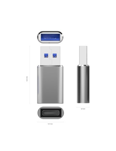 Mini Adaptador USB 3.2 Gen2 / USB 2.0 3A, Tipo USB-C/H-A/M, Gris