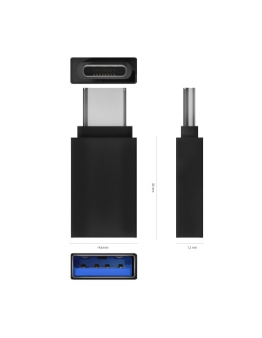 Mini Adaptador Aluminio USB 3.2 Gen1 3A, Tipo USB-C/M-A/H, Negro
