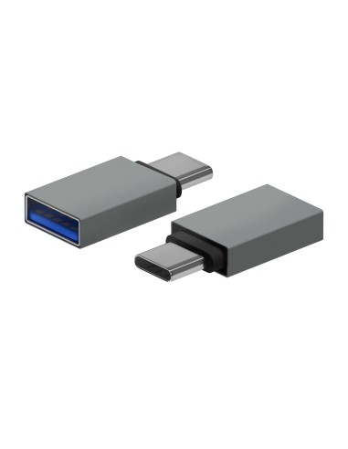 Mini Adaptador Aluminio USB 3.2 Gen1 3A, Tipo USB-C/M-A/H, Gris