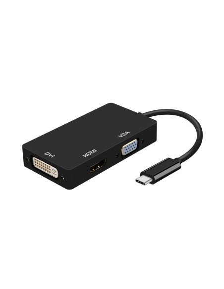 Conversor USB-C A DVI/HDMI/VGA, USB-C/M-DVI/H-HDMI/H-VGA/H, Negro, 15cm