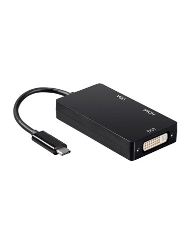 Conversor USB-C A DVI/HDMI/VGA, USB-C/M-DVI/H-HDMI/H-VGA/H, Negro, 15cm