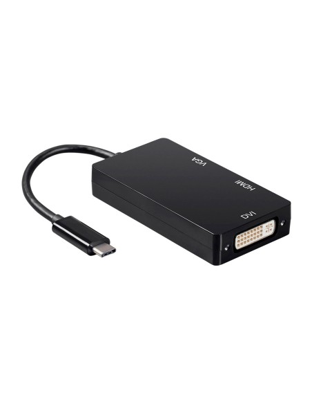 Conversor USB-C A DVI/HDMI/VGA, USB-C/M-DVI/H-HDMI/H-VGA/H, Negro, 15cm