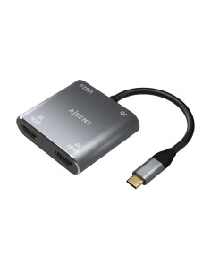 Conversor USB-C a 2XHDMI 4K SST MST/USB2.0/USB-C PD 60W, USB-C/M-2XHDMI/H-USB-A/H-USB-C/H, Gris, 15CM