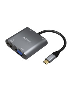Conversor USB-C a VGA/HDMI 4K/USB3.0/USB-C PD, USB-C/M-VGA/H-HDMI/H-USB-A/H-USB-C/H, Gris, 15CM