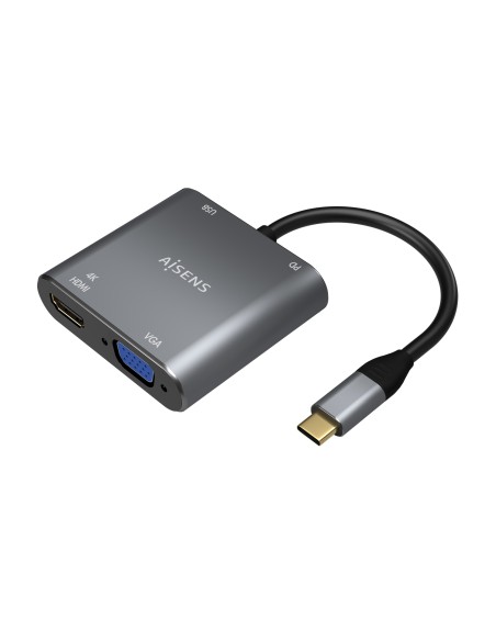 Conversor USB-C a VGA/HDMI 4K/USB3.0/USB-C PD, USB-C/M-VGA/H-HDMI/H-USB-A/H-USB-C/H, Gris, 15CM