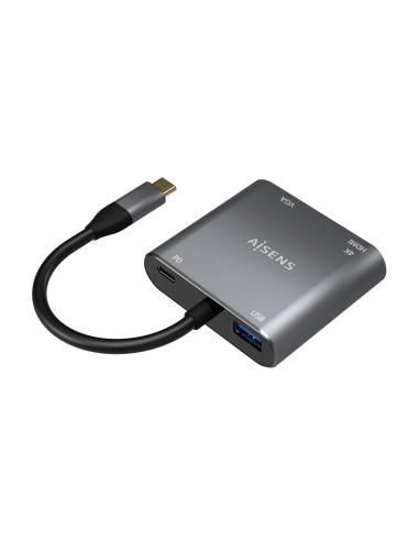 Conversor USB-C a VGA/HDMI 4K/USB3.0/USB-C PD, USB-C/M-VGA/H-HDMI/H-USB-A/H-USB-C/H, Gris, 15CM