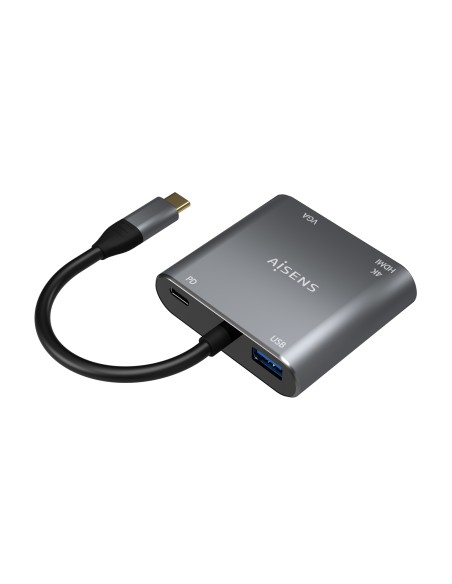 Conversor USB-C a VGA/HDMI 4K/USB3.0/USB-C PD, USB-C/M-VGA/H-HDMI/H-USB-A/H-USB-C/H, Gris, 15CM