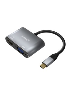 Conversor USB-C a VGA/HDMI 4K, USB-C/M-VGA/H-HDMI/H, Gris, 15CM