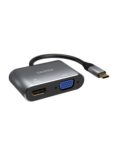 Conversor USB-C a VGA/HDMI 4K, USB-C/M-VGA/H-HDMI/H, Gris, 15CM