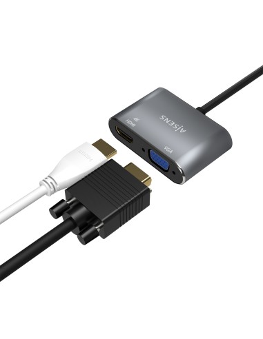 Conversor USB-C a VGA/HDMI 4K, USB-C/M-VGA/H-HDMI/H, Gris, 15CM