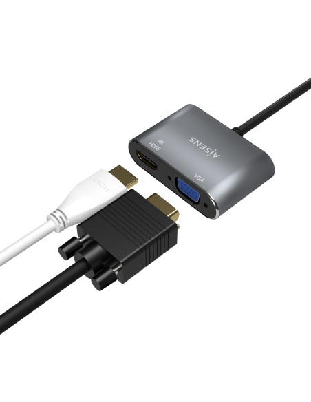 Conversor USB-C a VGA/HDMI 4K, USB-C/M-VGA/H-HDMI/H, Gris, 15CM