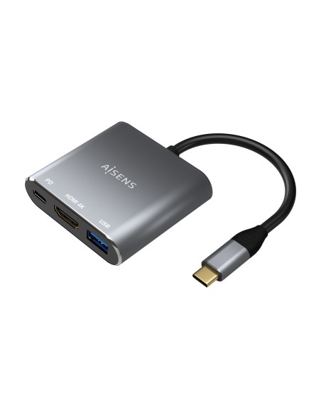 Conversor USB-C a HDMI/USB-C/Tipo A USB 3.0, 3 en 1, Gris, 15cm