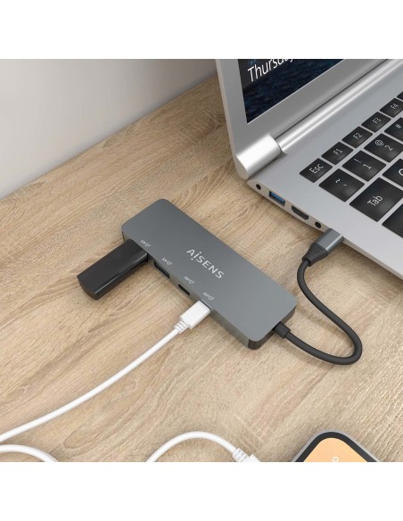 Hub USB 3.2 Gen2 10G USB-C, USB-C/M-2xUSB-C/H-2xUSB-A/H, Gris, 15cm