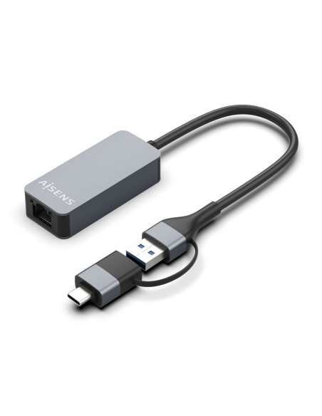 Conversor USB3.2 Gen1 USB-A+USB-C a Ethernet 2.5G 10/100/1000/2500 Mbps, Gris, 15cm