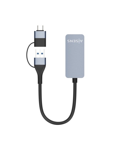 Conversor USB3.2 Gen1 USB-A+USB-C a Ethernet 2.5G 10/100/1000/2500 Mbps, Gris, 15cm