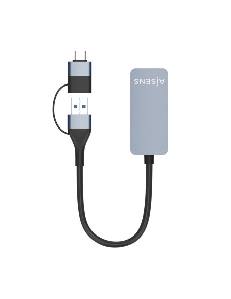 Conversor USB3.2 Gen1 USB-A+USB-C a Ethernet 2.5G 10/100/1000/2500 Mbps, Gris, 15cm