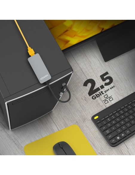 Conversor USB3.2 Gen1 USB-A+USB-C a Ethernet 2.5G 10/100/1000/2500 Mbps, Gris, 15cm