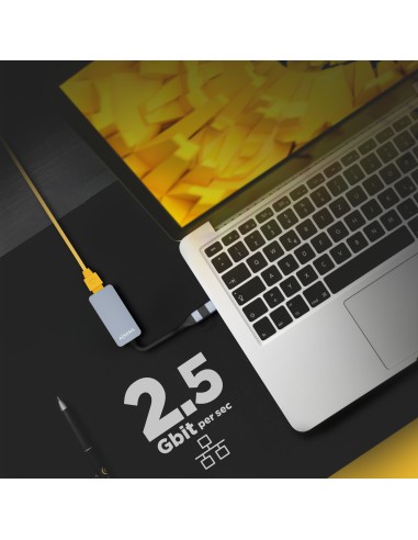 Conversor USB3.2 Gen1 USB-A+USB-C a Ethernet 2.5G 10/100/1000/2500 Mbps, Gris, 15cm