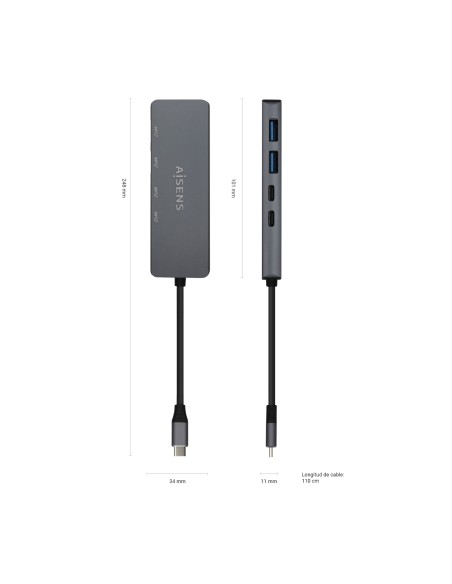 Hub USB3.2 Gen1 5G USB-C, USB-C/M-2xUSB-C/H-2xUSB-A/H, Gris, 15cm