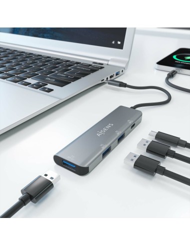 Hub USB 3.2 Gen1 5G USB-C, USB-C/M-1xUSB-C/H-3xUSB-A/H, Gris, 15 cm
