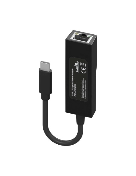 Conversor USB3.1 Gen1 USB-C a Ethernet Gigabit 10/100/1000 Mbps, Negro, 11 cm