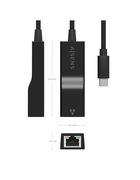 Conversor USB3.1 Gen1 USB-C a Ethernet Gigabit 10/100/1000 Mbps, Negro, 11 cm