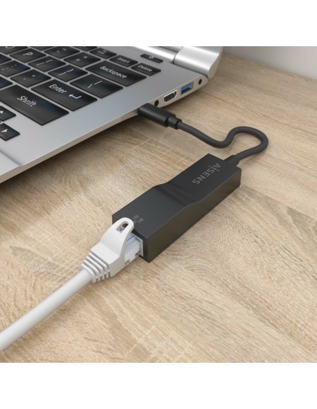 Conversor USB3.1 Gen1 USB-C a Ethernet Gigabit 10/100/1000 Mbps, Negro, 11 cm