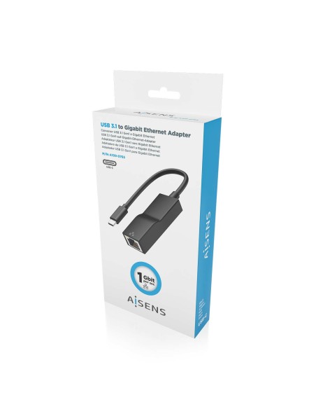Conversor USB3.1 Gen1 USB-C a Ethernet Gigabit 10/100/1000 Mbps, Negro, 11 cm